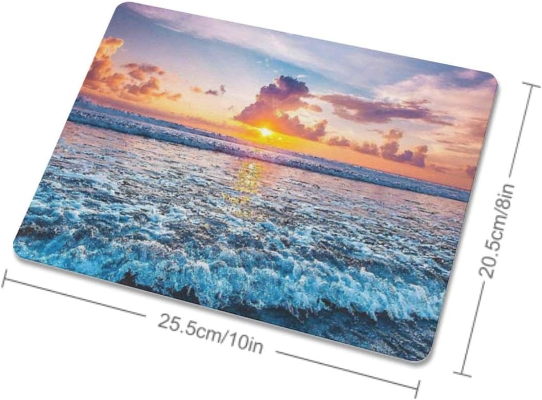 Sunset Ocean Wave Mouse Pad, Square Mousepad,Waterproof Mouse Mat Non-Slip Rubber Base MousePads for Office Home Laptop Travel, 9.5"x7.9"x0.12" Inch