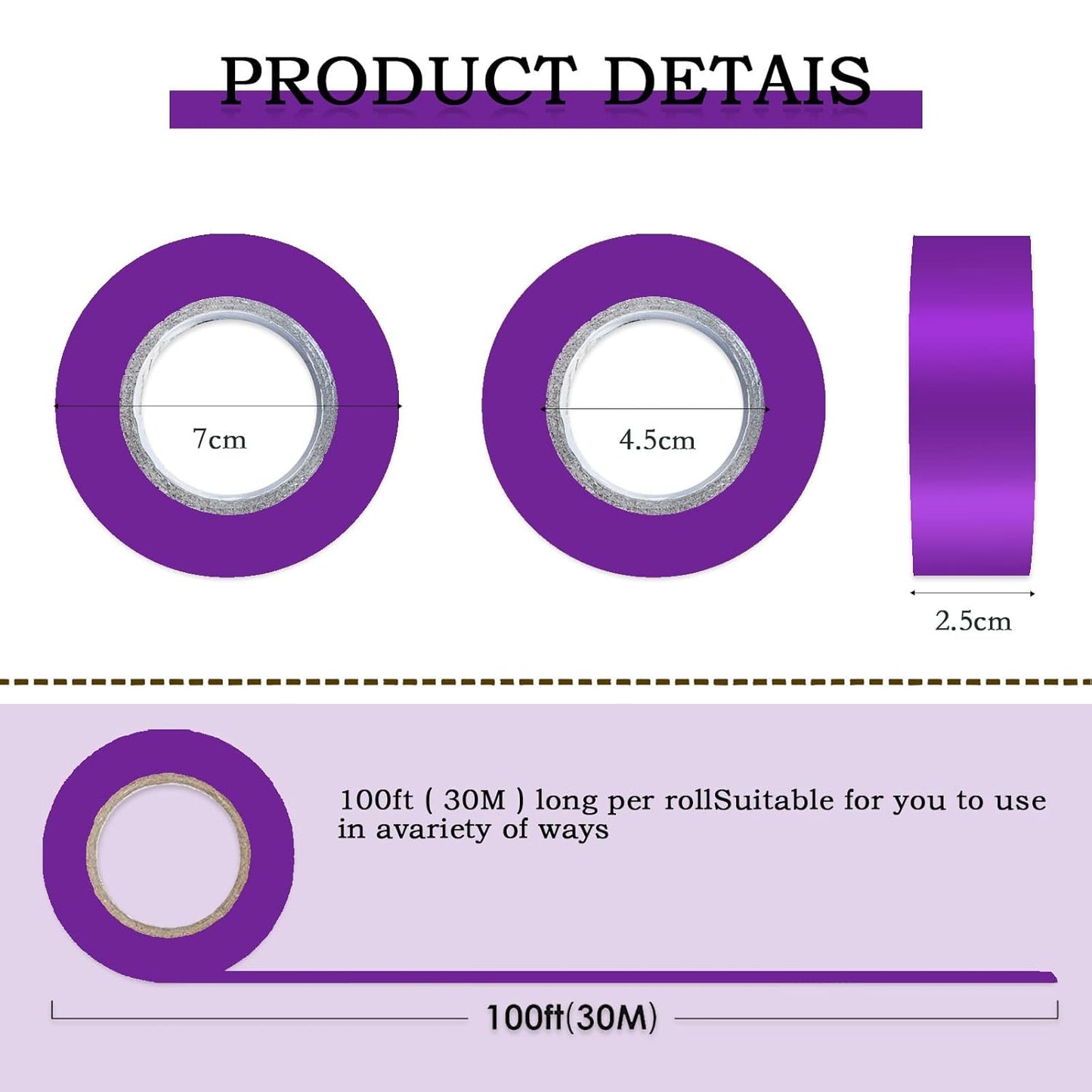 6 Pack Purple Flagging Tape - Non-Adhesive Plastic Ribbon Neon Tape, 1inch*600ft, Tree Marking, Hunting, Boundaries and Hazardous Areas, Trail Marking