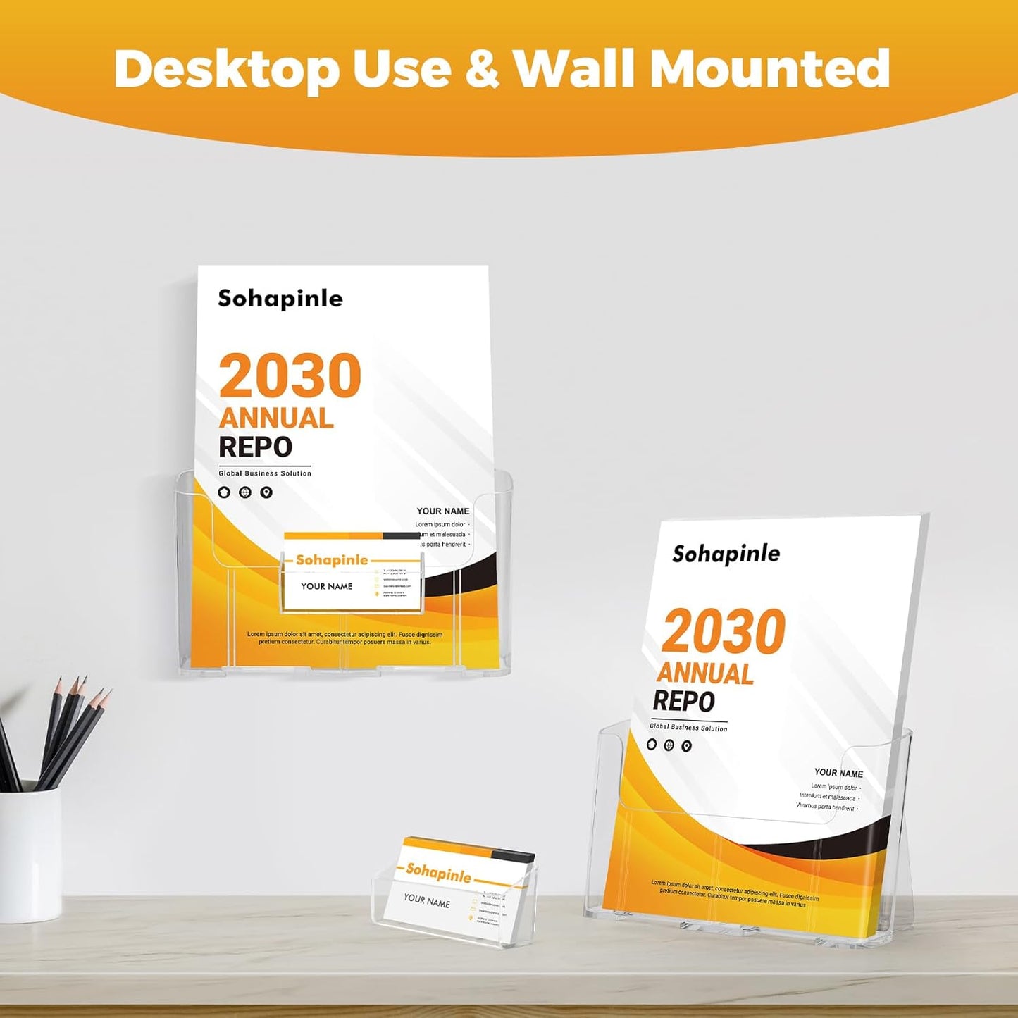 Acrylic Brochure Holder 8.5 x 11 inch 2 Pack Clear Literature Flyer Holders Plastic Rack Card Display Stand Thicker Countertop Organizer for Pamphlets Magazines Booklets Menus, Desk & Wall Mount