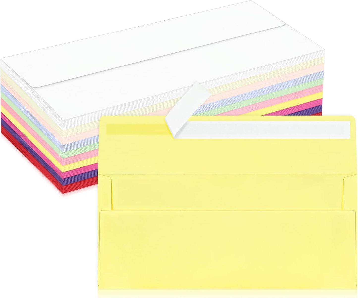 100 Pack Colorful #10 Business Envelopes, Standard Envelopes Self Seal, Letter Size Business Mailing Envelopes for Checks Letters Invoices Birthday Graduation Wedding, 4 1/8 x 9 1/2 Inch