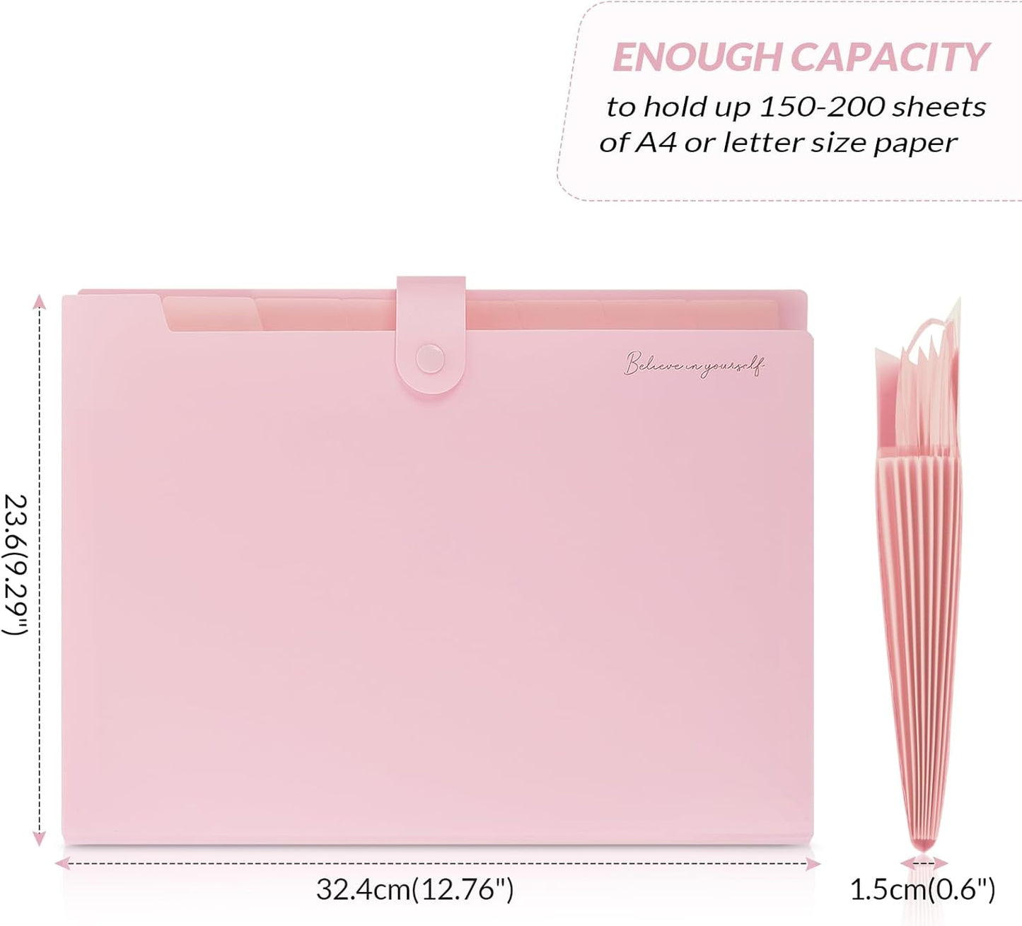 SKYDUE Expanding File Folder, Accordion File Organizer with 8 Pocket & Inner Card Pocket, Expandable Document Paper Receipt Holder for School Office Hospital, Letter/A4 Size Pink