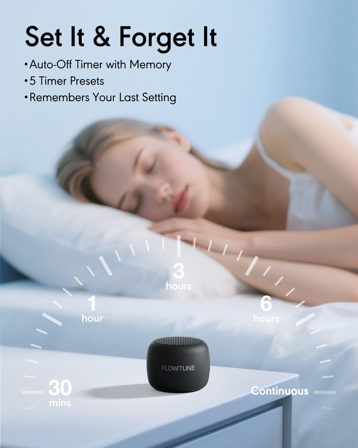 Sound Machine Flowtune White Noise Machine for Baby Adults, Mini Portable Sound Machine for Travel, 6H Timer, 18 Soothing Sleep Sounds Gift (Black)