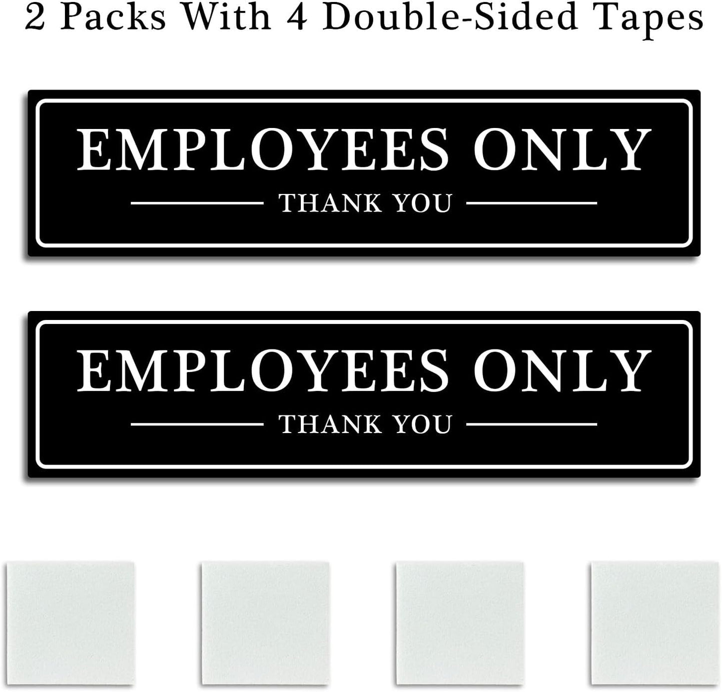 SINYUDUN 2 Pack Acrylic Employees Only Sign for Door or Wall, with Double Sided Tape, for Office, Business Door, Store, Restroom (Black, 2.1 x 8 Inch)