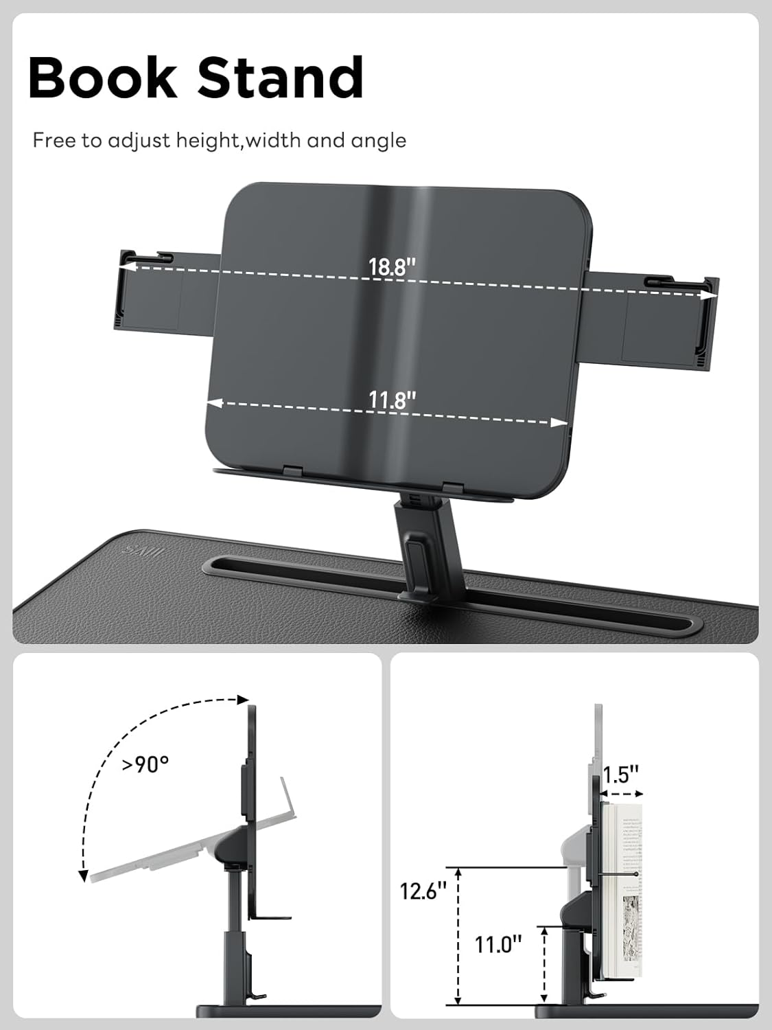 SAIJI Laptop Desk for Bed [Premium XXL Extra Large] with Upgraded Height Angle Adjustable Book Stand,Multi-Purpose Lapdesk Bed Tray Desk for Working Writing Reading Drawing (Black)