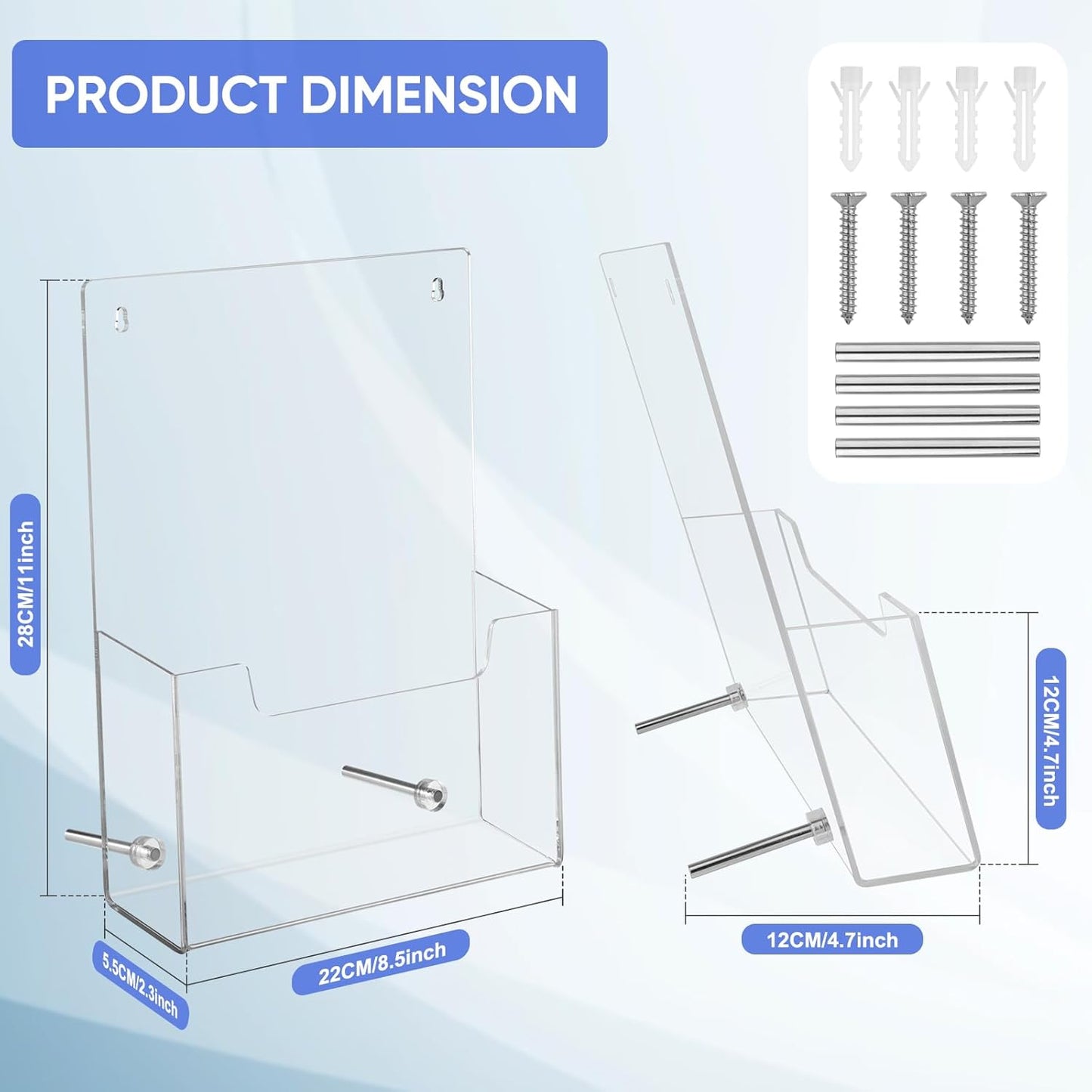 Acrylic Brochure Holder 2-Pack – Trade Show & Vendor Booth Must-Have 8.5×11 Clear Trifold Rack, Wall/Counter Mount, Durable Flyer Display