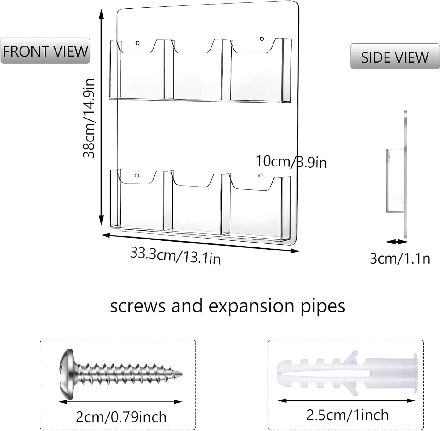 Eersida Acrylic Brochure Pamphlet Holder Brochure Display Stand Business Tri Fold Multi Slot Holder Rack Wall Mount Clear Pocket Space Saver for Flyer Literature Menu Advertise(6 Pockets)