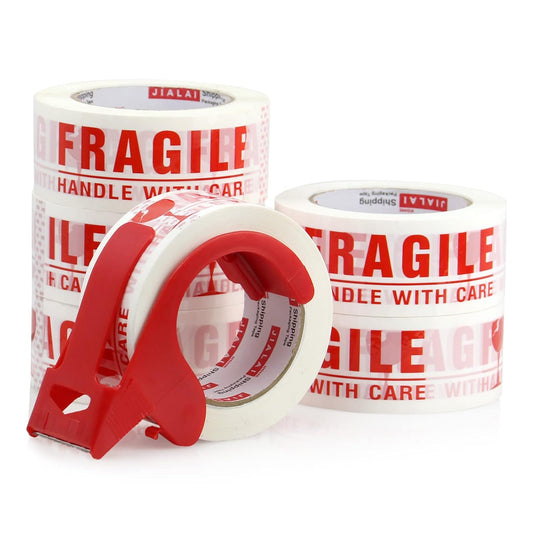Fragile Tape Handle with Care Packing Tape 6 Rolls, Shipping Box Sealing Tape with Dispenser, 2 Inch x 330 Feet (110 Yards), Heavy Duty Tape for Shipping and Moving Boxes