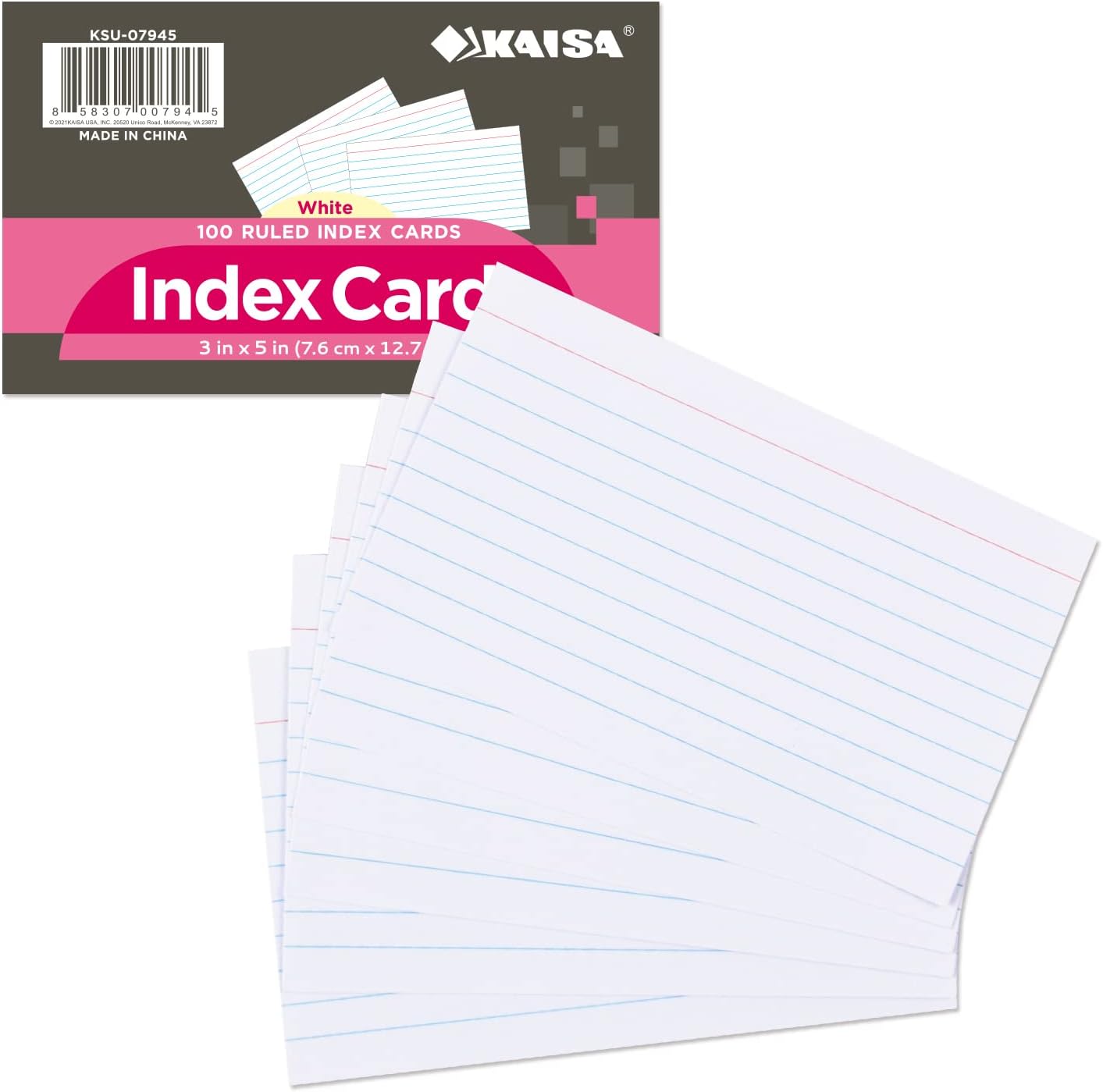 KAISA 3x5 Index Cards Flashcards 3 x 5 White Index Card Lined Ruled Note Cards Study Flash Cards Notecards 100 Sheets (Total 300 Count), KSU-07945