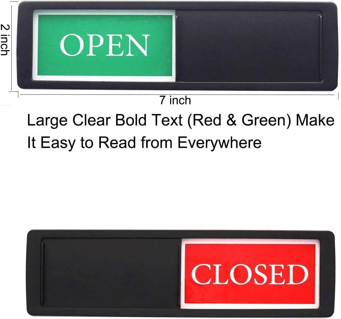Open Closed Sign for Business Door, Open Signs privacy Slide Door Sign Indicator for Business Storefront, Restroom, Office Door, Wall, Window, Restaurants, Retail Salon Shops (Black)