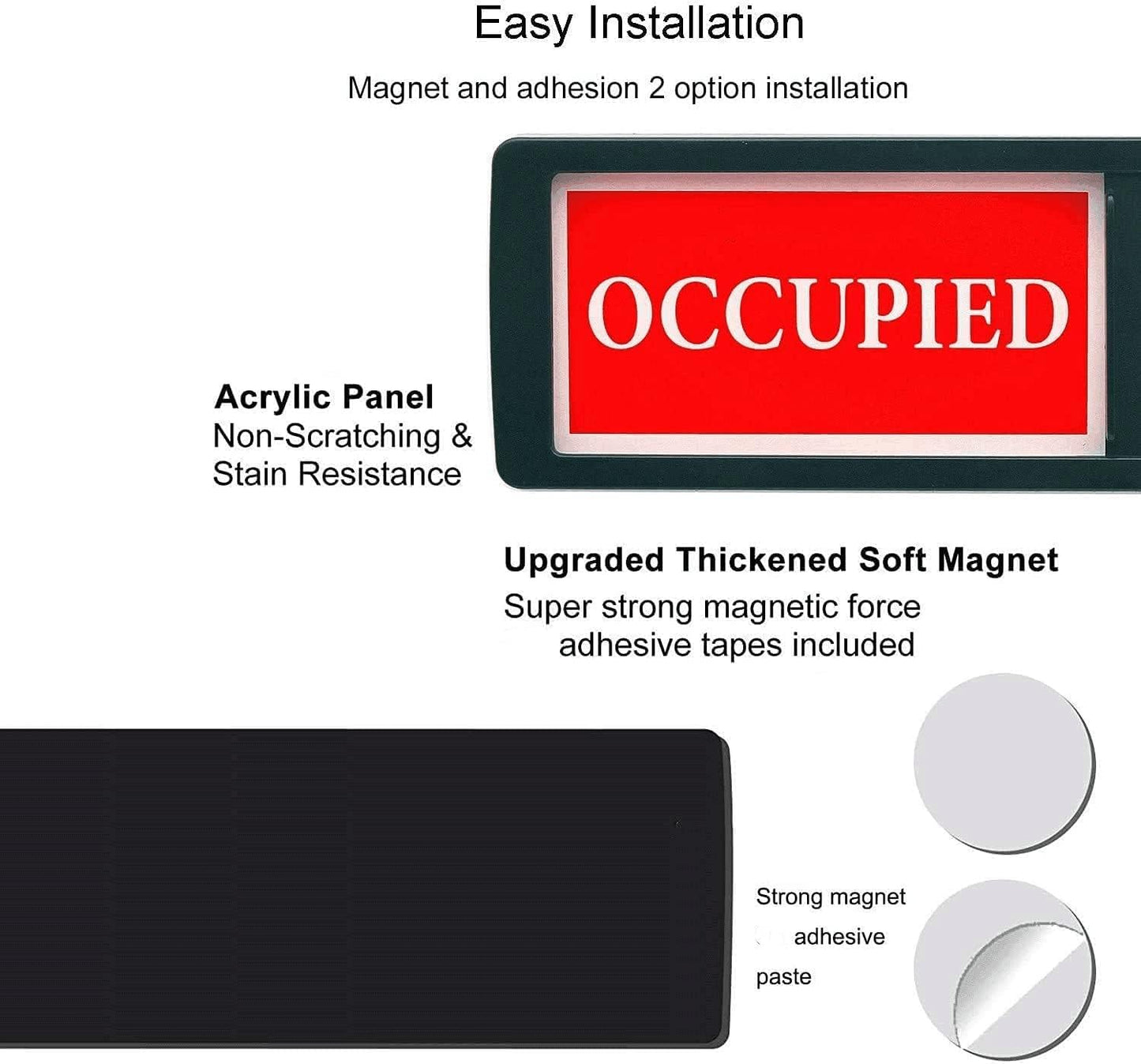 Vacant Occupied Sign - Magnetic Double-Sided Bathroom Door Sign for Home, Office, Restroom - Easy to Flip, Durable Design, Black