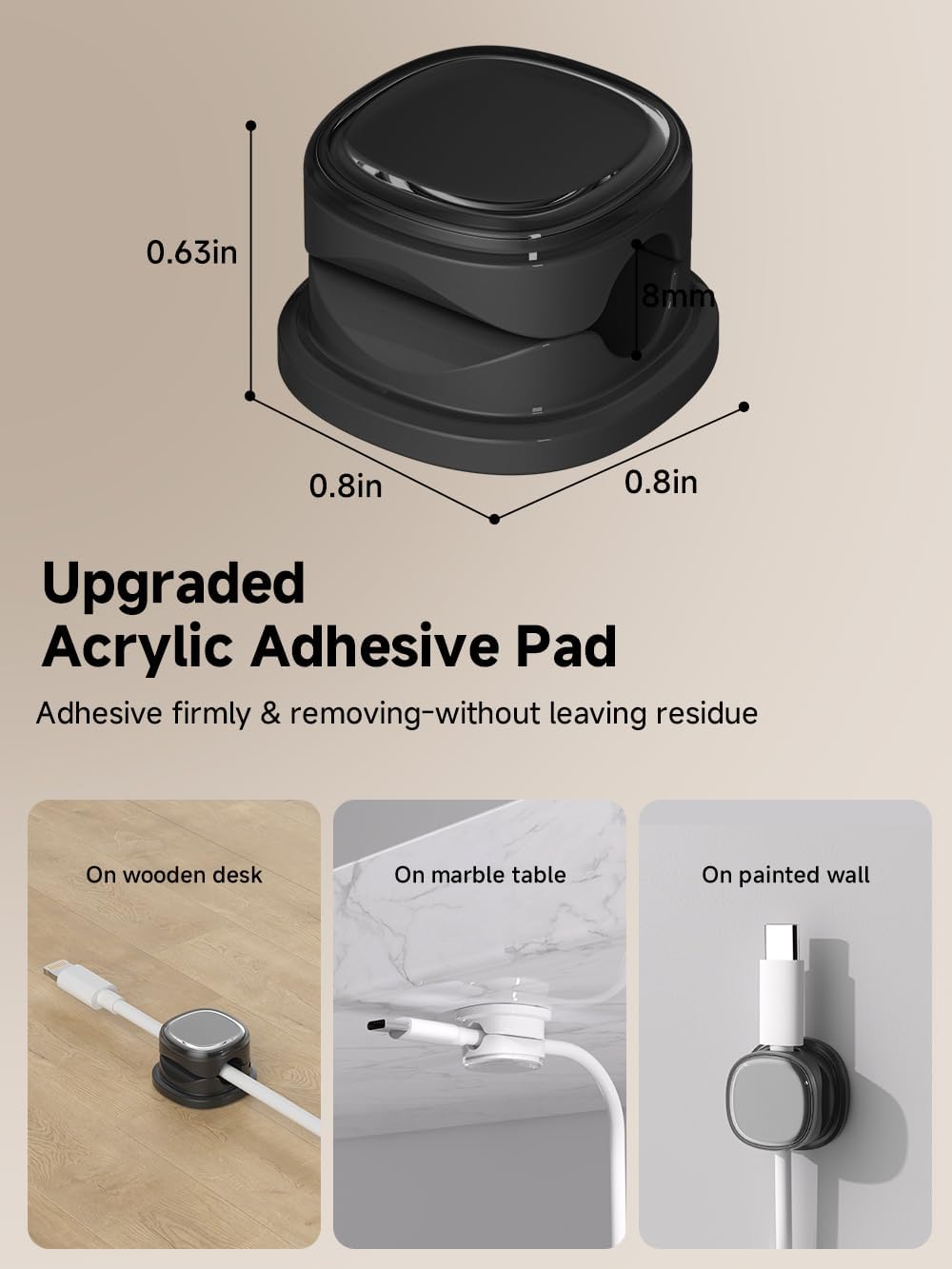 9 Pack Cord Organizer, Spring Cable Management, Adhesive Cute Cable Holder Clips, Phone Charger Wire Keeper for Desk Nightstand Car Office (9-Pack White_Black)