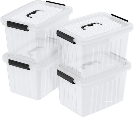 Set of 4 Storage Bins with Latch Lids, Clear Plastic Storage Box with Handle, 18 L