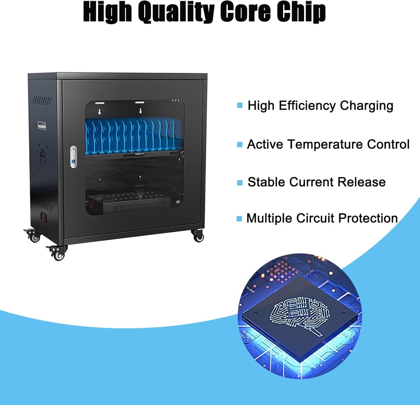 30 Device Mobile Charging Cart for Chromebook, Laptop and Tablet Charging and Storage Cart, Fully Assembled Locking Mobile Charging Cabinet Suitable for Classroom Office School (Black, 30-Device)