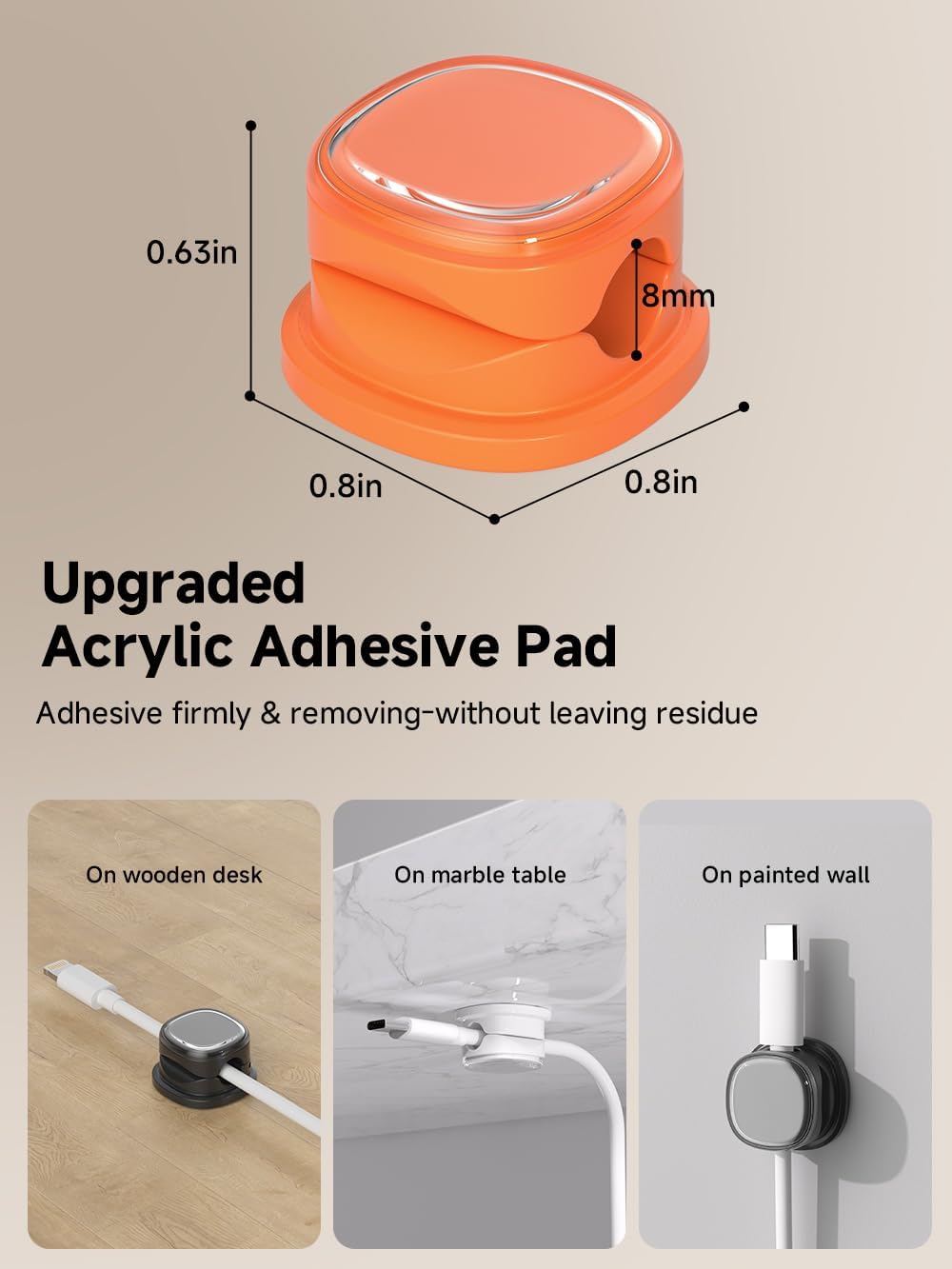 9 Pack Cord Organizer, Spring Cable Management, Adhesive Cute Cable Holder Clips, Phone Charger Wire Keeper for Desk Nightstand Car Office (9-Pack White_Orange_Black)