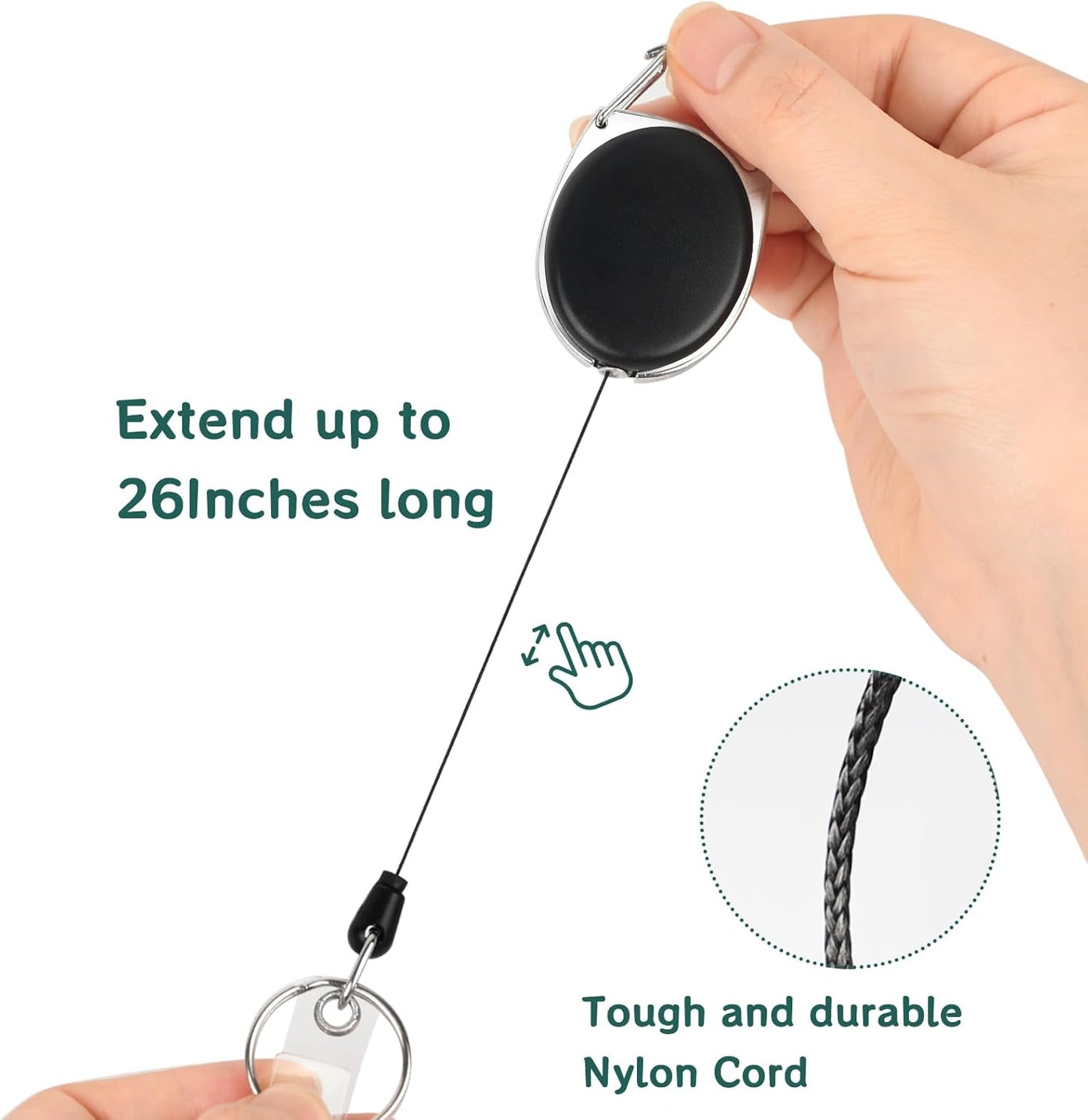 Simetufy 50Pcs Badge Holders, Heavy Duty Keychain, Retractable Badge Reels with Carabiner, Clips with 26" Cord, Key Ring