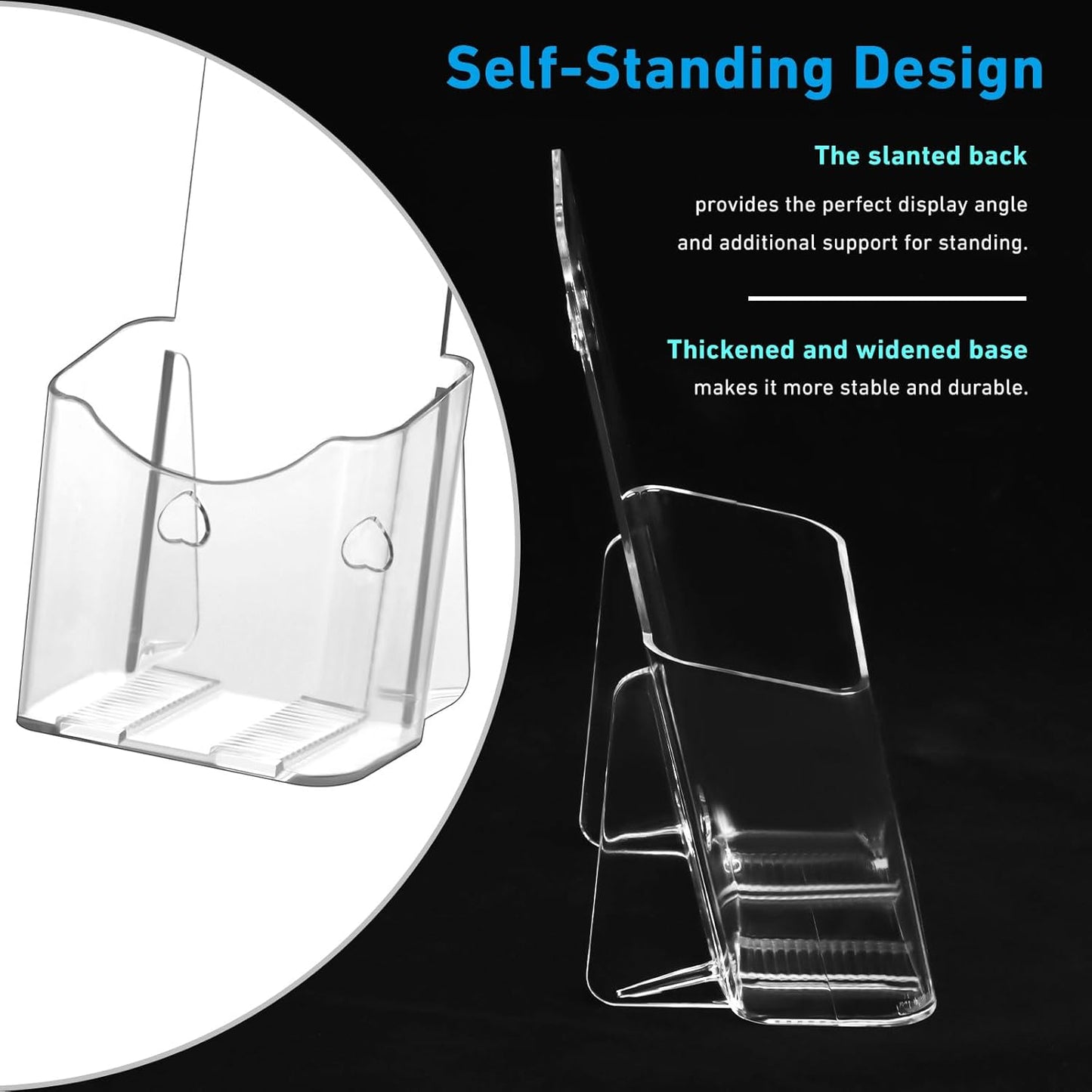 Brochure Holder 4x9 Inches Slant Back Design, Clear Display Stand, Plastic Table Stand Sign Holder,Pamphlet Holder Flyer Holder, Acrylic Display Stand, Acrylic Table Signs Plastic Paper Holder for Office, Home, Store, 4 Pack