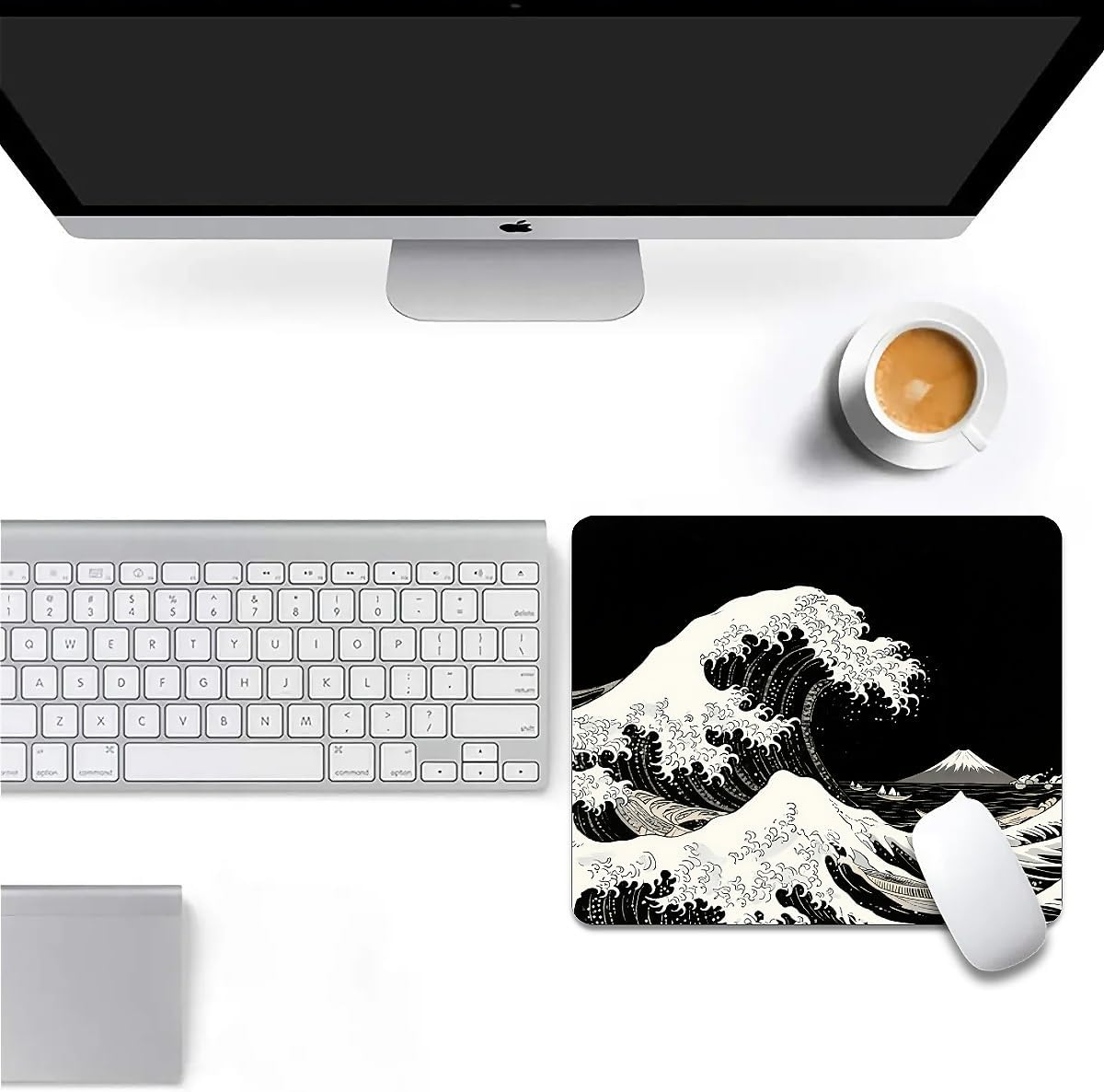 Square Mouse Pad Black Japanese Wave, Personalized Premium-Textured Custom Mouse Mat Design, Washable Mousepad Cloth, Non-Slip Rubber Base Computer Mouse Pads for Wireless Mouse