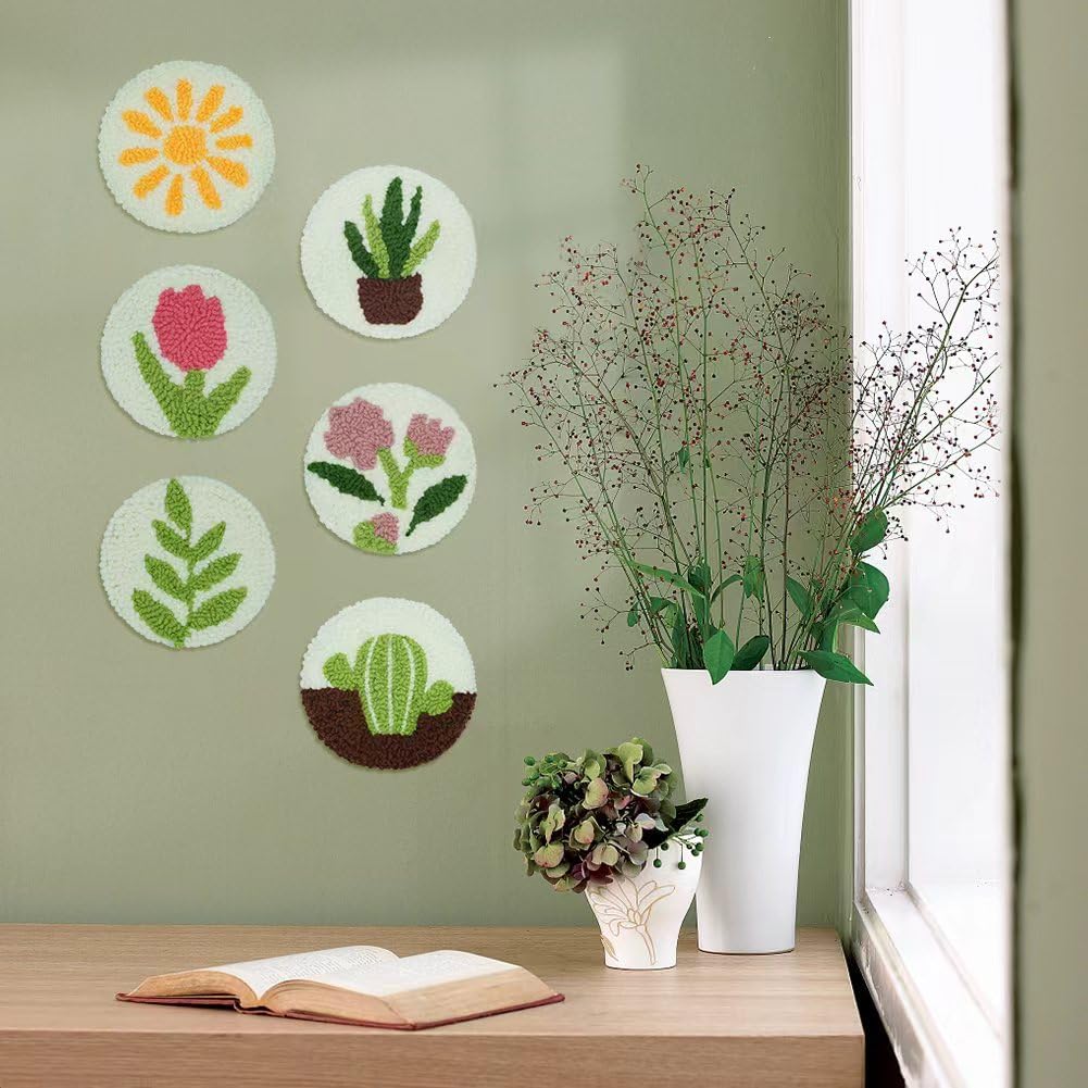 Mefatus Punch Needle Kit for Beginners Adults Kids Keychain Accessories for Backpacks, Bags, Car Key Ring Easy Punch Needle Embroidery Kit Tool Threader Fabric Hoop Yarn Rug Tufting