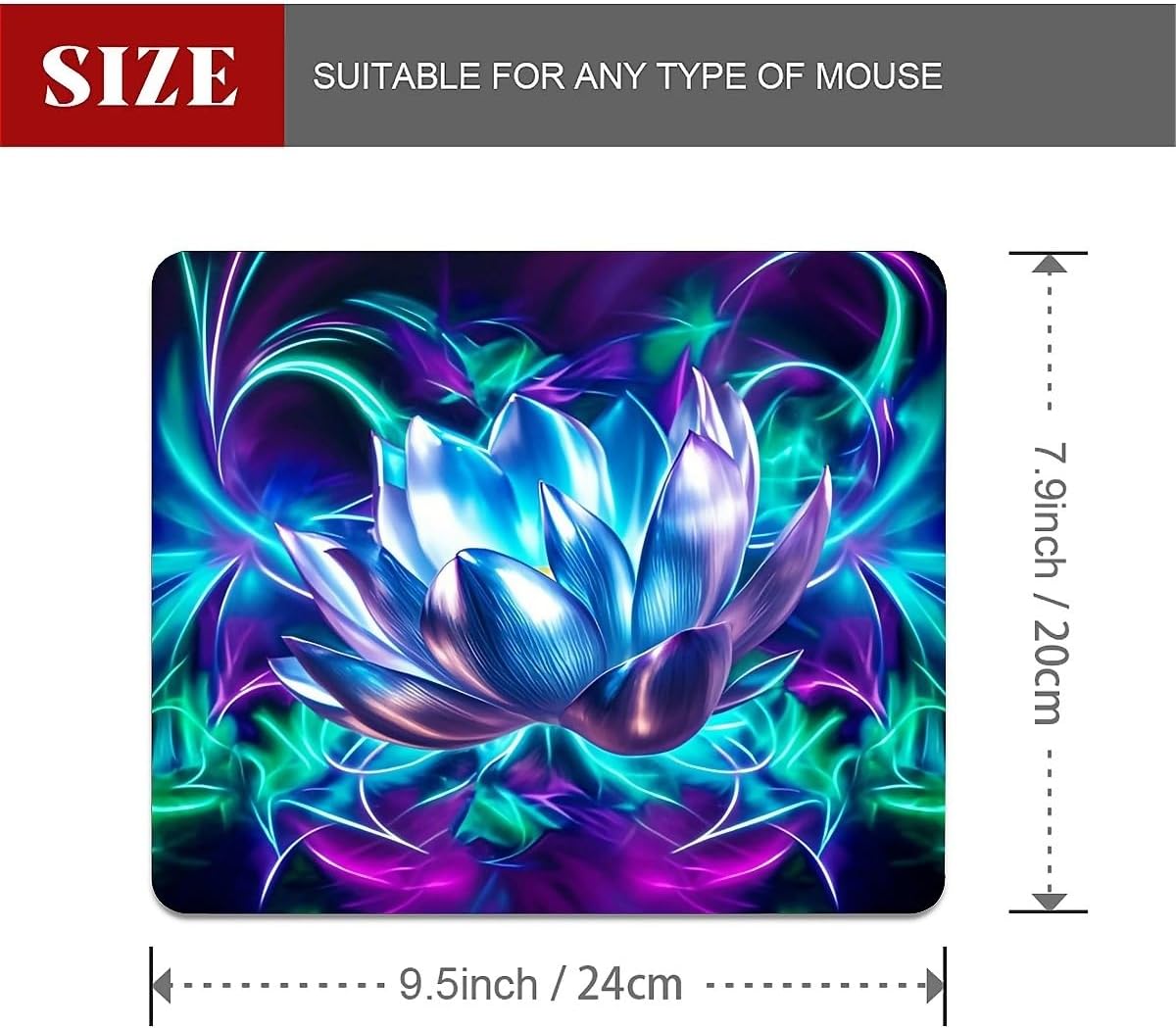 Square Mouse Pad Blue-Purple Lotus, Personalized Premium-Textured Custom Mouse Mat Design, Washable Mousepad Cloth, Non-Slip Rubber Base Computer Mouse Pads for Wireless Mouse