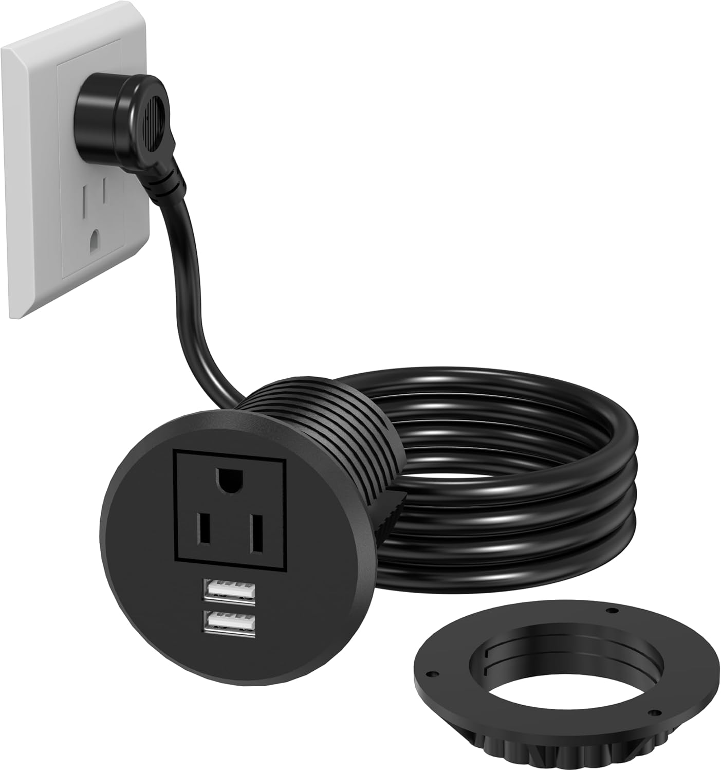 VILONG Desk Power Grommet with 2 USB, Fits 2 inch Grommet Hole, Recessed Power Strip Socket, Plug in 2 Outlet 6 ft Extension Cord (ETL Listed)
