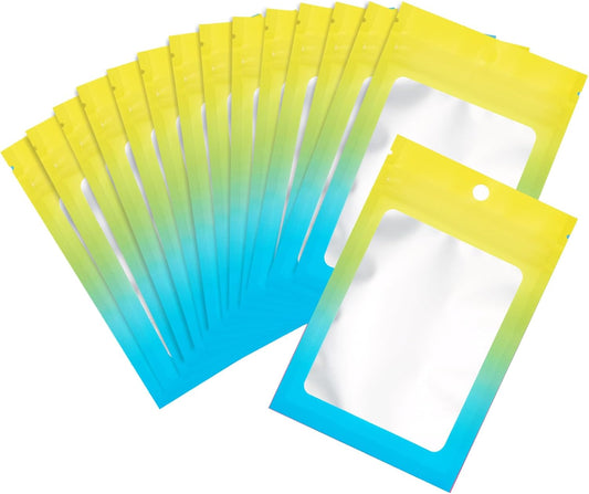 100 Pcs Resealable Mylar Bags, Gradient Color Food Storage Bags, Zip Bag Foil Bags Packaging Pouch for Food Storage, Sample, Small Business (Yellow Blue, 3.1 X 4.7 Inch)