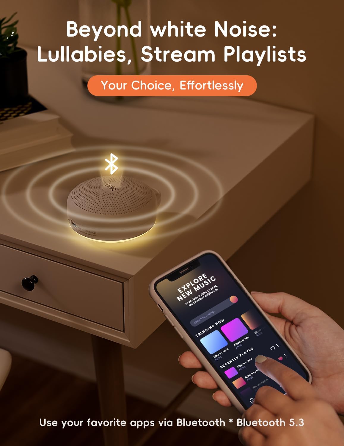 b&h Portable White Noise Machine with Night Light - Sound Machine for Baby, Bluetooth Speaker, 24 Soothing Sounds, 9 Colors Light, Timer, Rechargeable Sleep Machine for Home and Travel