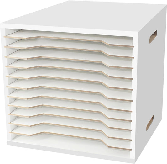 13"x13" Wooden Construction Paper Organizer, 12 Tier Larger Size Literature Organizer with Adjustable Shelves Letter Mail Tray Craft & Stamp Stackable Cardstock Storage Rack for Home Office Classrooms