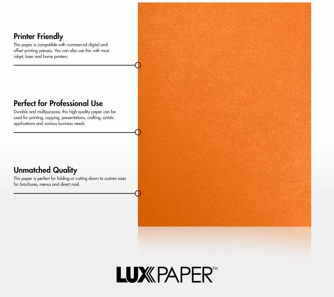 LUXPaper 8.5” x 11” Paper for Crafts and Printing in Flame Metallic, Scrapbook and Office Supplies, 50 Pack (Orange)