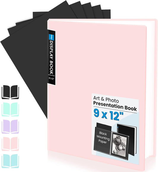 Sooez Art Portfolio 9x12, 30 Pockets with 30 Black Paper, Binder with Plastic Sleeves, Display 60 Pages, Presentation Book for Artwork, Folders Binder for Office School