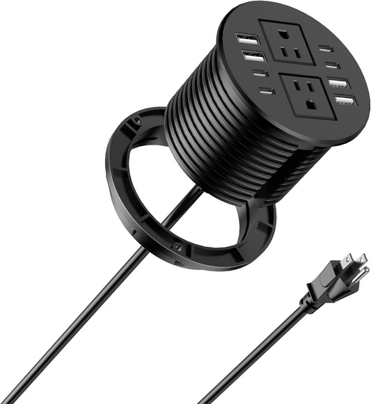 Jgstkcity Power Strip,Desktop Recessed Power Grommet,40W Total USB C Fast Charging,3.15-Inch Hole, 4 Outlets & 8 Ports, Ideal for Desktop & Countertop Flush Mount Outlet