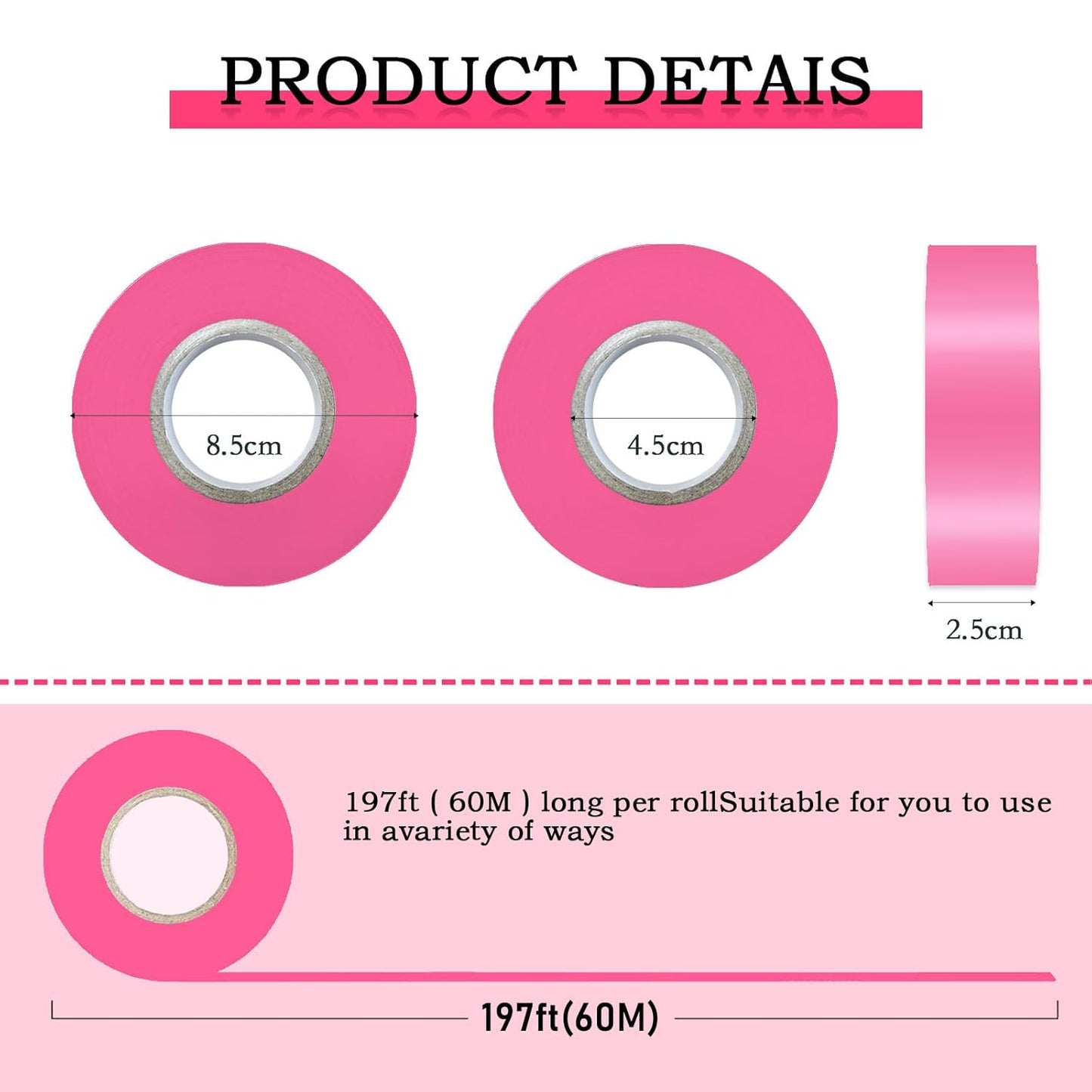 3 Pack Flagging Tape 3 Assorted Colors, Non-Adhesive Plastic Ribbon Neon Marking Roll, 1"*600ft, Marking Tape for Tree Marking, Hunting, Boundaries and Hazardous Areas,Trail Marking