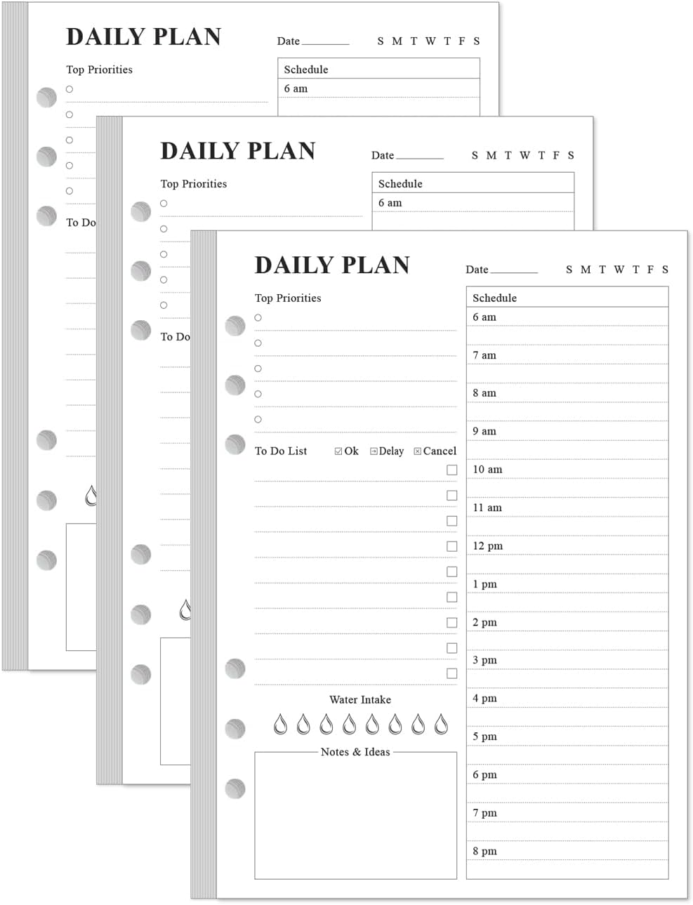 (3-Pack) Undated Daily Planner Refill - A5 To Do List Insert, 300 Sheets/600 Pages Planner and Lined Refill, 6-Hole Punched, 100 gsm White Paper, 5.8'' x 8.3''