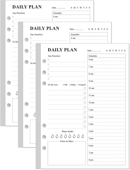 (3-Pack) Undated Daily Planner Refill - A5 To Do List Insert, 300 Sheets/600 Pages Planner and Lined Refill, 6-Hole Punched, 100 gsm White Paper, 5.8'' x 8.3''