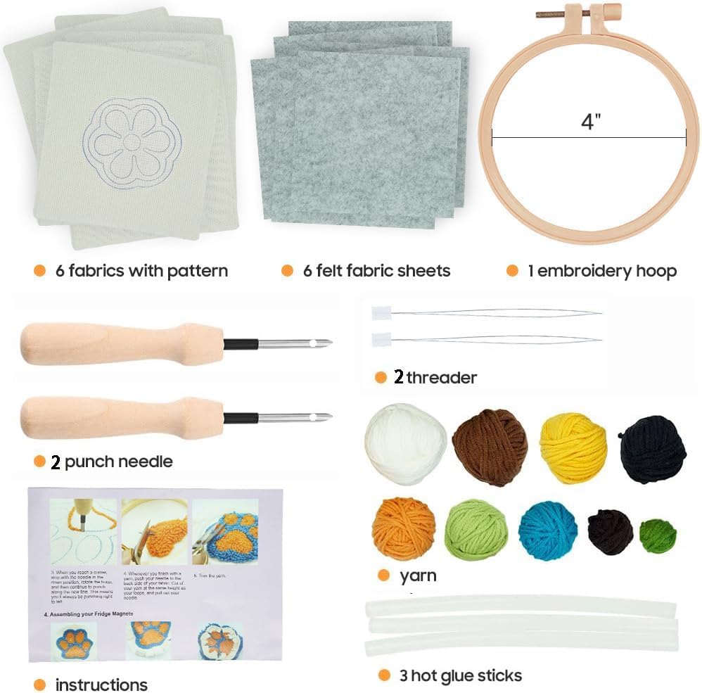 Punch Needle Kit for Beginners Adults Kids Keychain Accessories for Backpacks, Bags, Car Key Ring Easy Punch Needle Embroidery Kit Tool Threader Fabric Hoop Yarn Rug Tufting