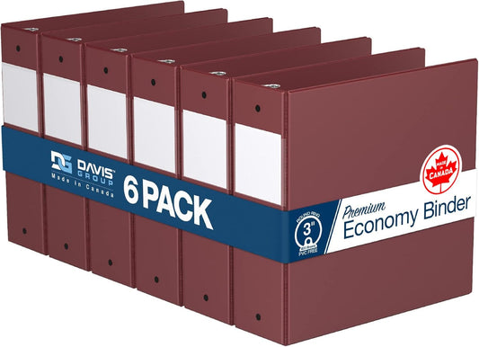 Premium Economy 6-Pack 3-Ring Binders for School or Office, Round-Ring Binders, 3 Inch, Burgundy