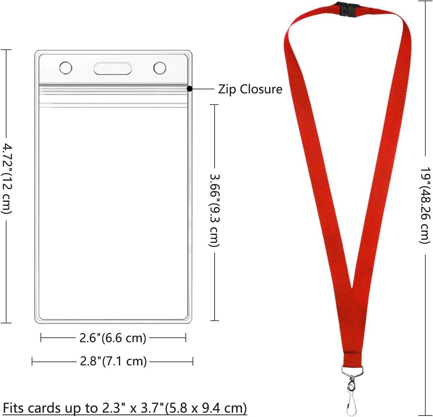 12 Pack Red Breakaway Lanyards with Waterproof Badge Holders, Metal Hook, Polyester Neck Straps for ID Cards, Events, Office, and Schools