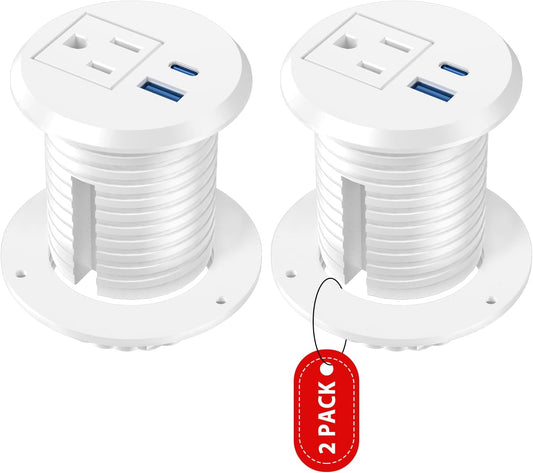 2 Pack Desk Power Grommet Outlet, 2 inch Recessed Power Outlet with 20W USB-C Fast Charging, for Conference Rooms, Office Tables, Furniture, 6FT Cord(ETL Listed)
