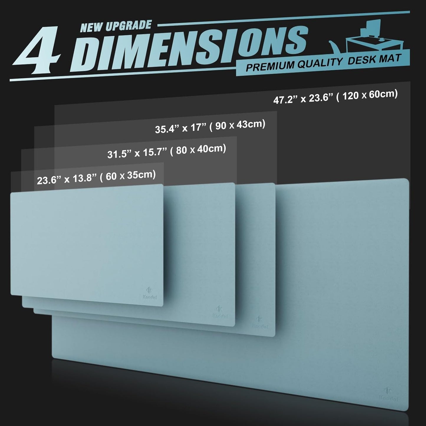 K KNODEL Small Office Leather Desk Mat, Mouse and Keyboard Pad, Computer and Laptop Mat, Desktop Protector and Cover, Writing Pad and Blotter (23.6"x13.8", Light Blue)