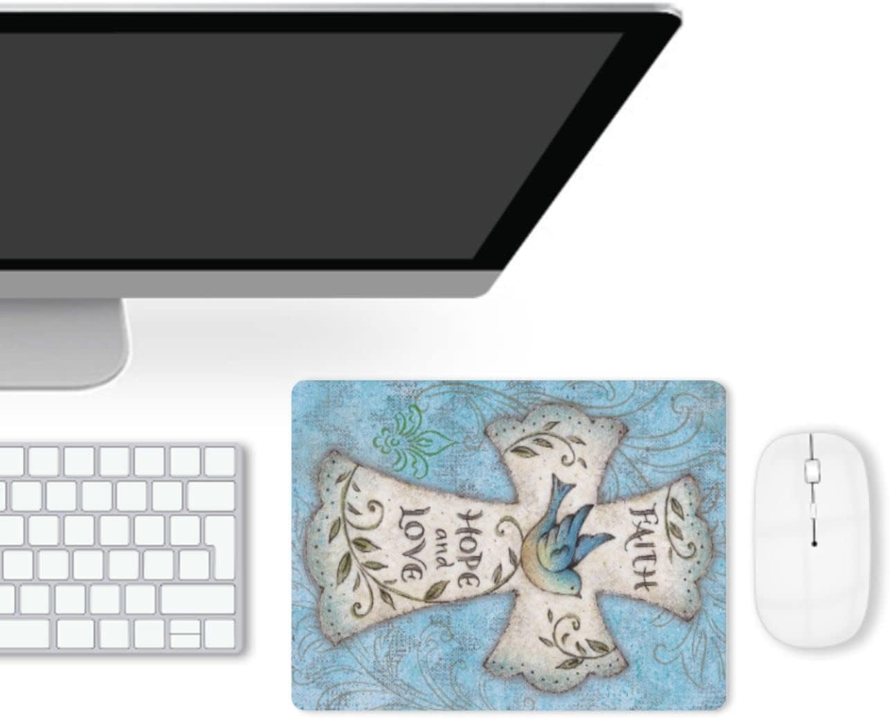Mouse Pad, Christian Cross Mouse Pad, Square Waterproof Mouse Pad Non-Slip Rubber Base MousePads for Office Laptop, 9.5"x7.9"x0.12" Inch(Hope and Love)…