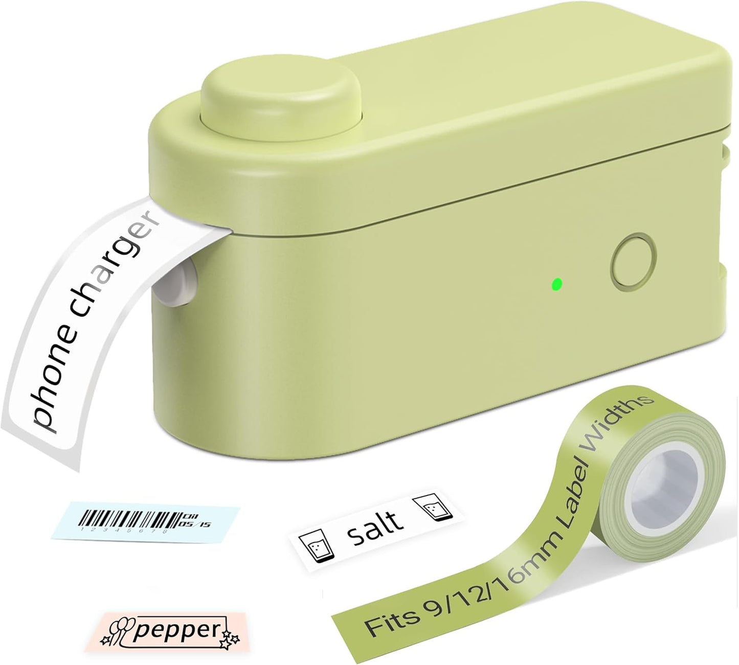 Makeid L1 Label Maker Machine with Tape - Portable & Rechargeable Label Makers Compatible with 9 12 16mm Waterproof Tape - Mini Bluetooth Labeler for Organizing Office Home School (Green Tape)