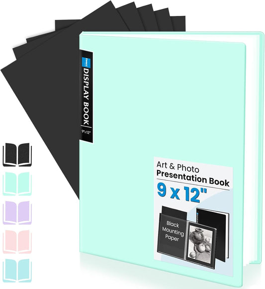 Sooez Art Portfolio 9x12, 30 Pockets with 30 Black Paper, Binder with Plastic Sleeves, Display 60 Pages, Presentation Book for Artwork, Folders Binder for Office School