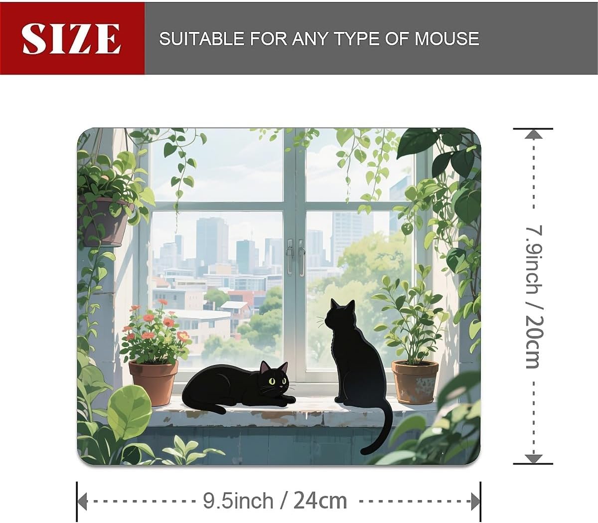 Square Mouse Pad Black Cat, Personalized Premium-Textured Custom Mouse Mat Design, Washable Mousepad Cloth, Non-Slip Rubber Base Computer Mouse Pads for Wireless Mouse