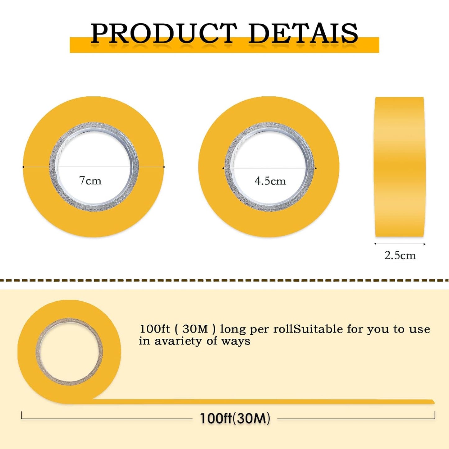 6 Pack Earth-Yellow Flagging Tape, Non-Adhesive Plastic Ribbon Neon Marking Roll, 1"*600ft, Marking Tape for Tree Marking, Hunting, Boundaries and Hazardous Areas,Trail Marking