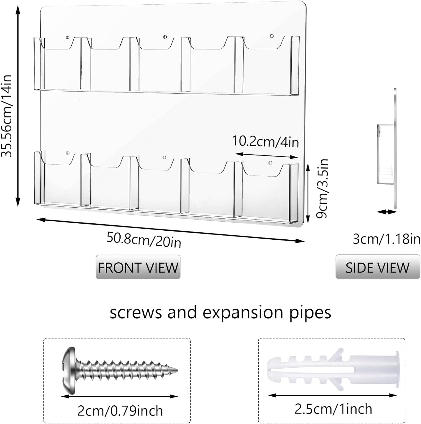 Weysat 4 Pcs Acrylic Brochure Holder Wall Mount 10 Pockets Pamphlet Holder 4" Wide Clear Plastic Trifold Flyer Display Stand Multi Slot Literature Postcard Rack Hanging Rack for Offices Waiting Room