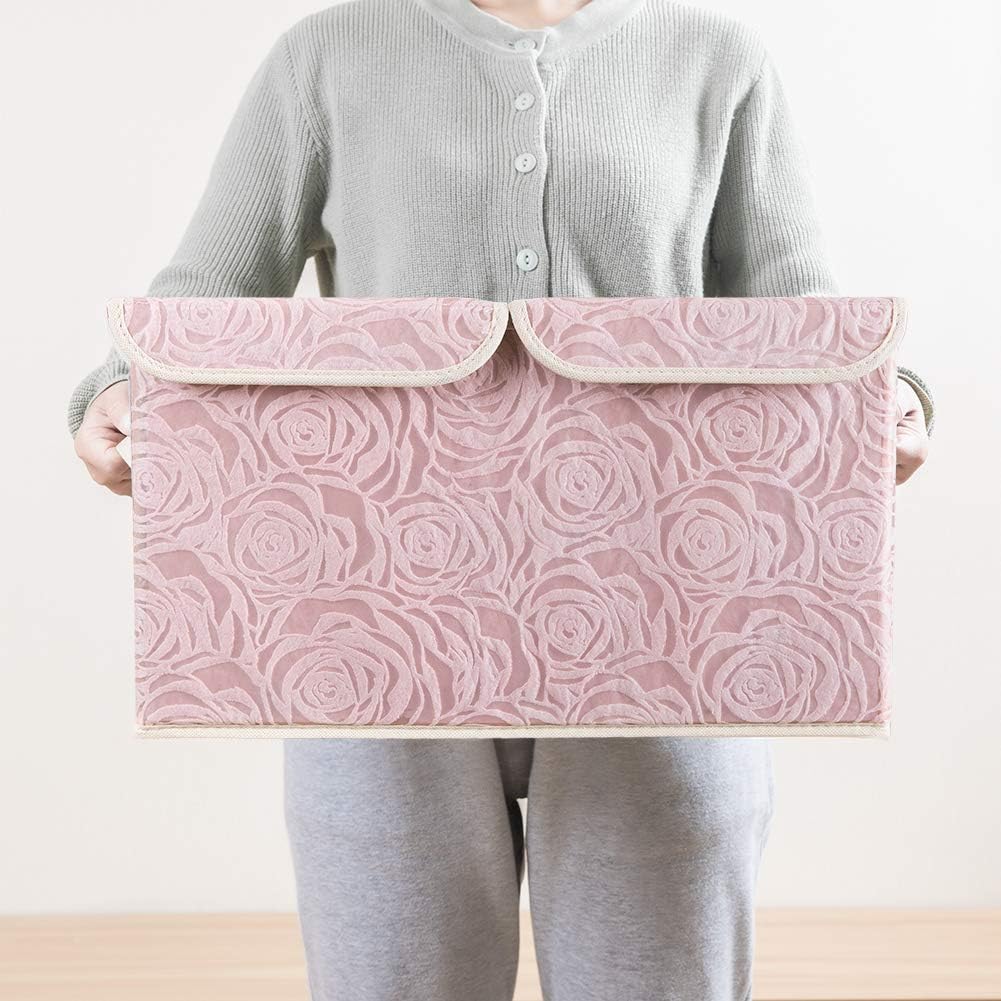 PRANDOM Large Stackable Storage Bins with Lids Fabric Decorative Storage Box Cubes Organizer Containers Baskets with Cover Handles Divider for Bedroom Closet Living Room 17.3x11.8x9.8 Inch 3 Pack