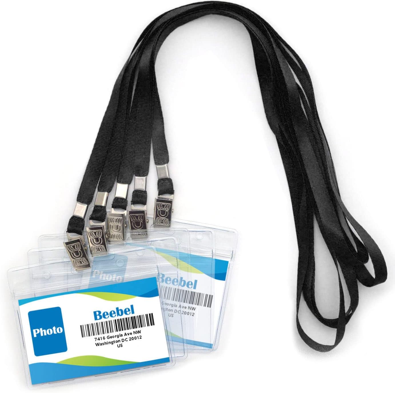 Lanyards with ID Holder 50 Pcs Clear Plastic Horizontal Waterproof Ziplock ID Nametag Holder Bulk Lanyard Clip Name Tag Badge Holder (Black)
