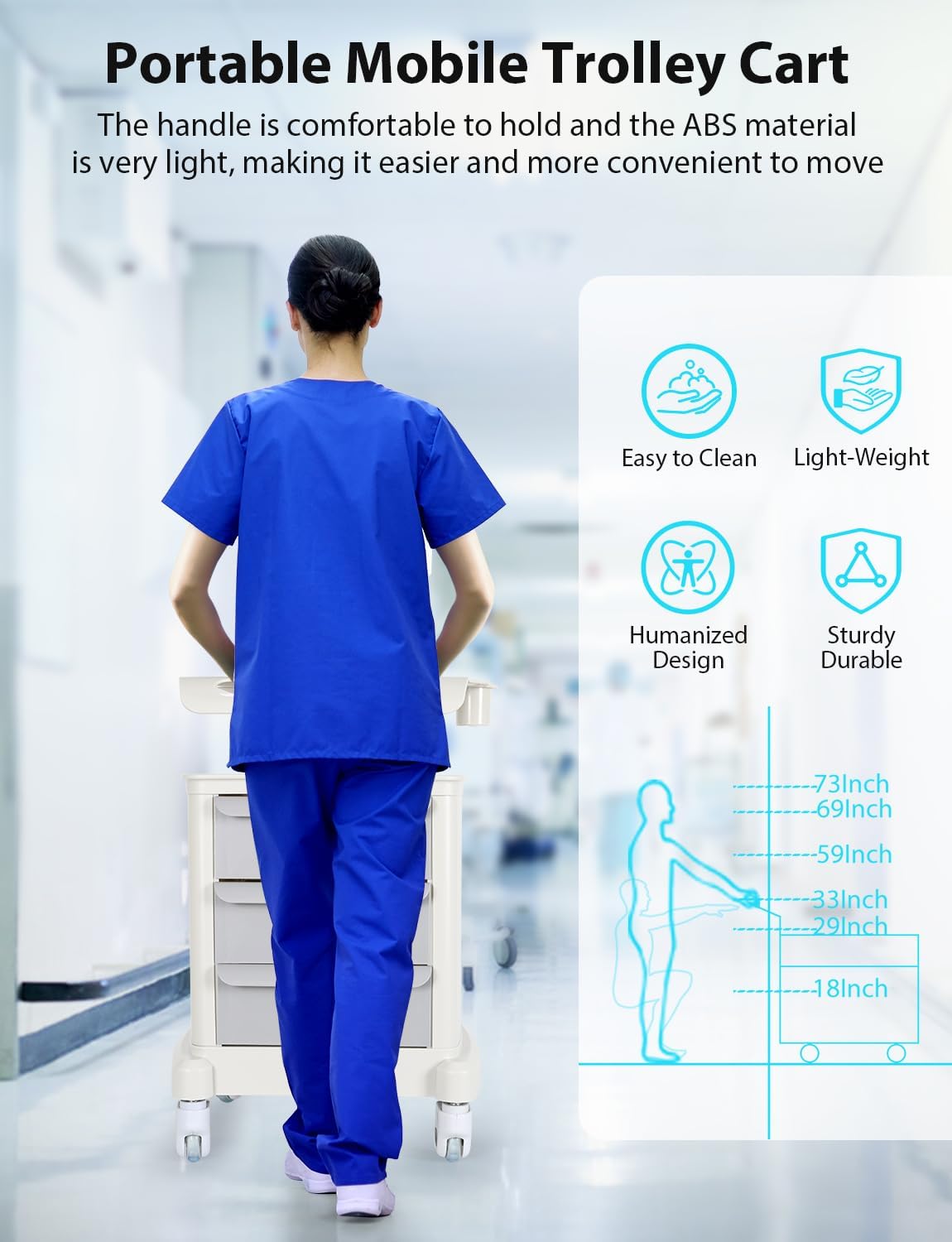 Mobile Ultrasound Trolley Cart Portable Ultrasound Imaging Scanner Vehicle Medical Beauty Storage Cart 110LBS Load with 4 Wheels 2 Brake for Hospital Office Bedroom Medical Clinic