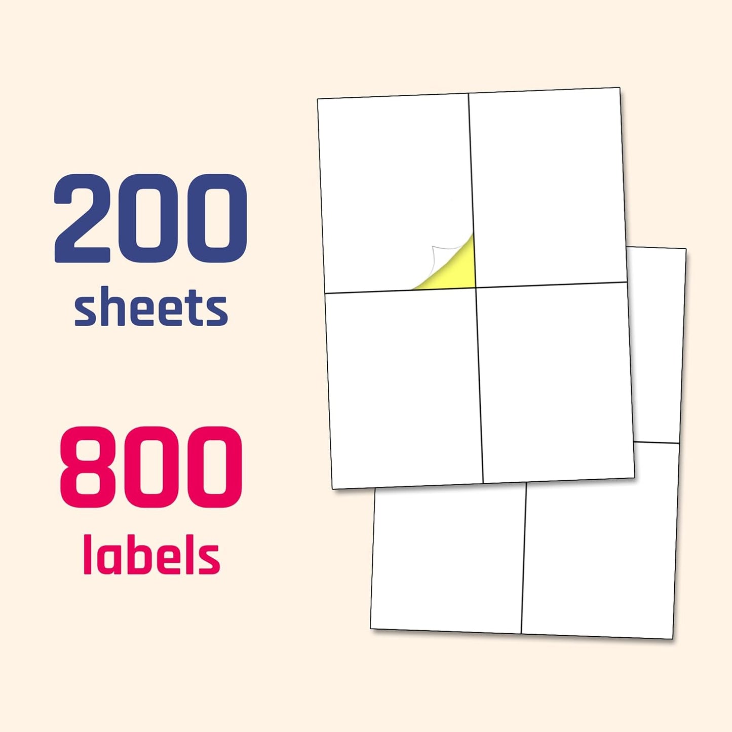 200 Sheets - Large Shipping Address Labels, Mailing Label Stickers for Packages, Storage Bins - 4 per Sheet, 800 Pieces