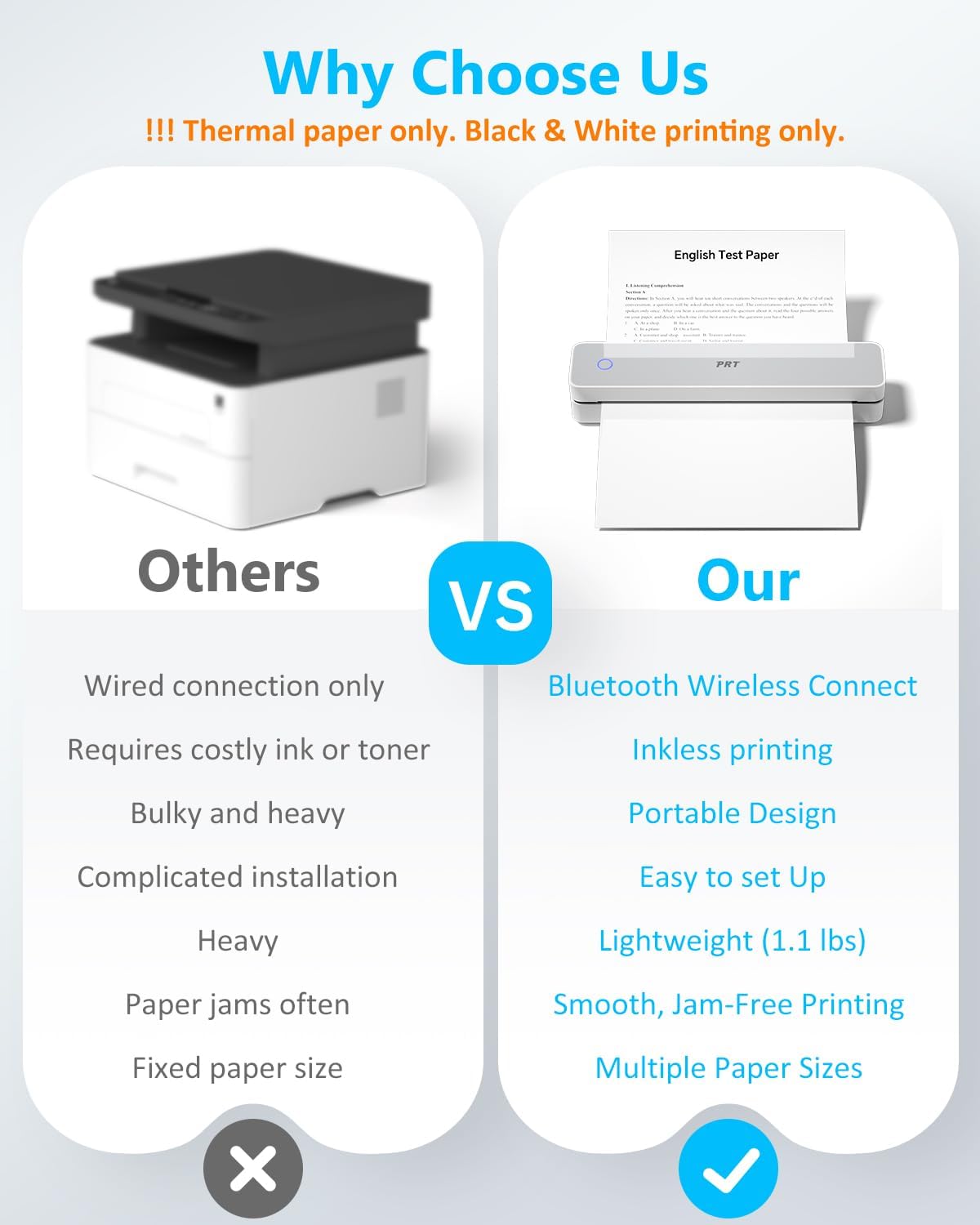 Inkless Portable Printer for Travel, Wireless Thermal Printer Support 8.5 x 11 Inch US Letter A4 B5, Bluetooth Mobile Printers with iOS, Android, Laptop for Home Use, Car, Office, School, Grey