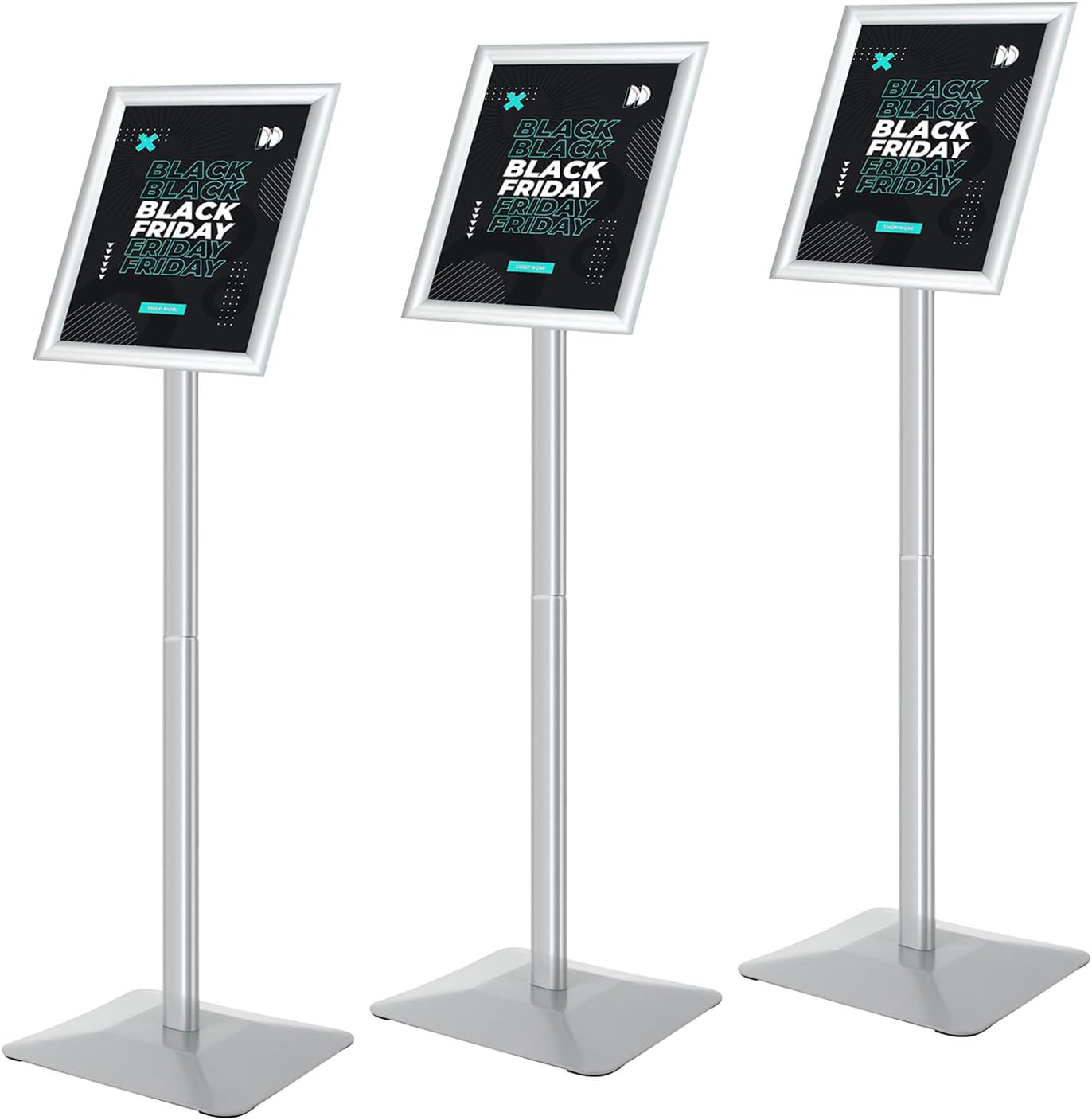 Sign Stand for Display, 11lbs Integrated Rod Heavy Duty Pedestal Floor Signage Stand Holder, for Outdoor or Indoor Advertising (8.5 x 11, Silver, 3Pack)